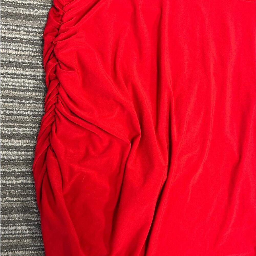 Norma Kamali Red Strapless Side Drape Asymmetrical Ruched Bodycon Gown Sz Medium - Picture 7 of 12